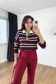 Uyul Bordo Ekru Polo Yaka Detaylı Triko