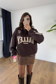 Valley Kahve Ekru Yazı Detaylı Polo Yaka Sweatshirt