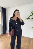 Venisa Dark Blue Asimetrik Yaka Kemerli Denim Takım