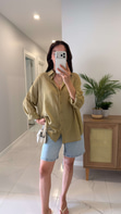Verani Yağ Yeşili Oversize Basic Gömlek