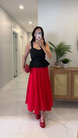 Vode Kırmızı Asimetrik Kesim Astarlı Etek