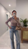 Volle Vizon Çıkarılabilir Denim Yaka Detaylı Saç Örgülü Triko