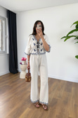 Vonna Ekru İşleme Detaylı Bluz Pantolon Takım
