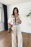 Vonna Ekru İşleme Detaylı Bluz Pantolon Takım