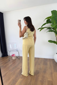 Wilda Sarı Kuşak Detaylı Bluz Pantolon Takım