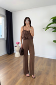 Wish Kahve Askı Ayarlanabilir Bluz Pantolon Takım