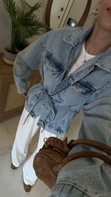 Woks Buz Mavi Bağlamalı Denim Ceket