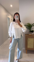 Yedla Beyaz Taş Detaylı Uzun Kollu Sweat