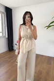 Yilaha Taş Asimetrik İpli Bluz Pantolon Takım
