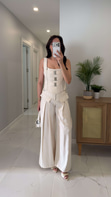 Yogsy Ekru Metal Detaylı Bluz Pantolon Takım