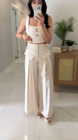 Yogsy Ekru Metal Detaylı Bluz Pantolon Takım