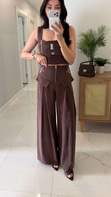 Yogsy Kahve Metal Detaylı Bluz Pantolon Takım