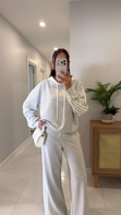 Yotte Gri Şeritli Kapüşonlu Sweat Pantolon Takım
