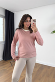 Zenda Ekru Kırmızı Çizgili Bisiklet Yaka Sweatshirt