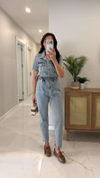 Zeus Mavi Bel Bağlama Detaylı Kısa Kollu Denim Tulum