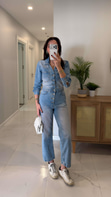 ZR Diesla Mavi V Yaka Cep Detaylı Denim Tulum