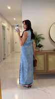 ZR Kalira Mavi Kolsuz Kuşaklı Denim Elbise