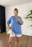 ZR Olla Mavi Bisiklet Yaka Basic Tişört