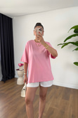 ZR Olla Pembe Bisiklet Yaka Basic Tişört