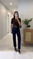 ZR Ritta Dark Blue Kesik Paça Boy Fit Jean
