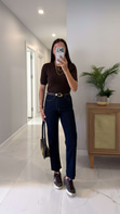 ZR Ritta Dark Blue Kesik Paça Boy Fit Jean