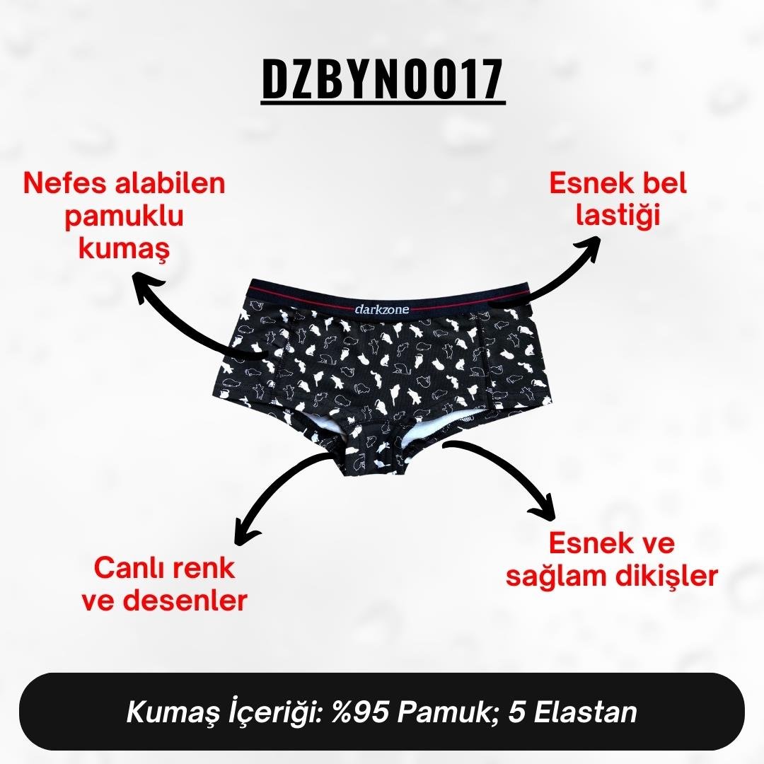 Dijital Baskılı Kedi Desenli Kadın Boxer - DZBYN0017