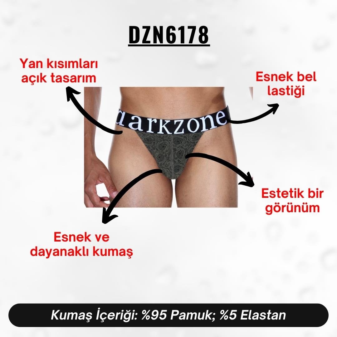Geniş Lastikli Kurukafa Desenli Haki Erkek Slip Külot - DZN6178