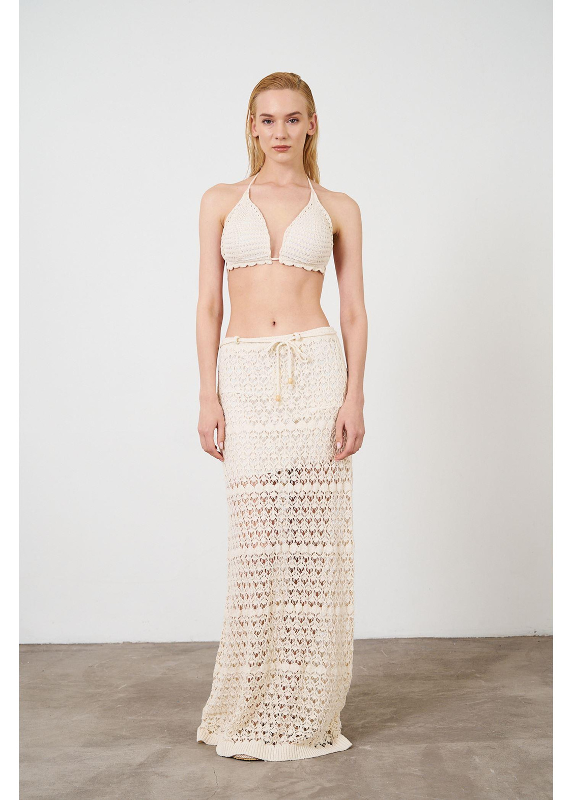 Ajurlu Bikini Üstü Top-Bej