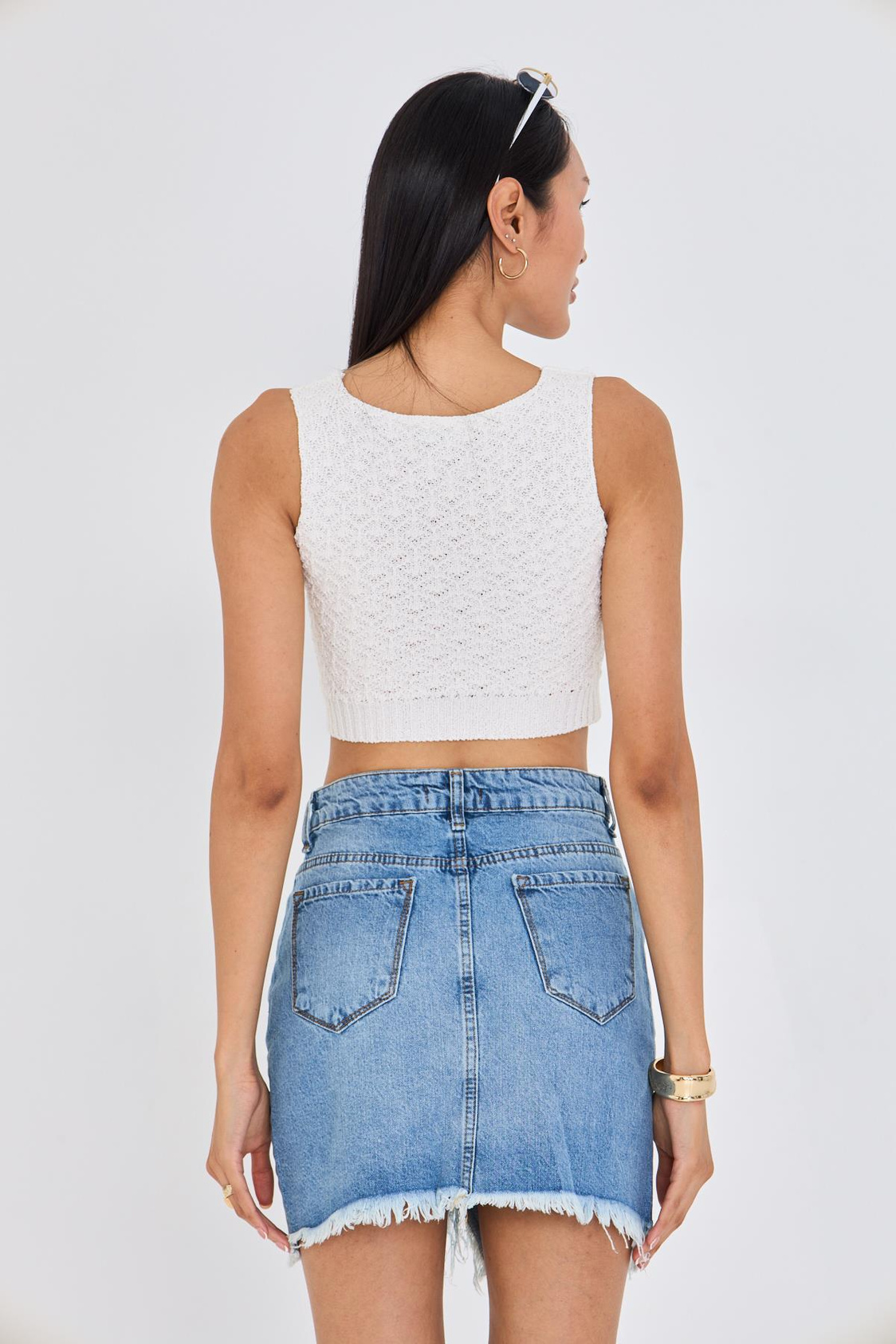 Ajurlu Crop Bluz - Bej