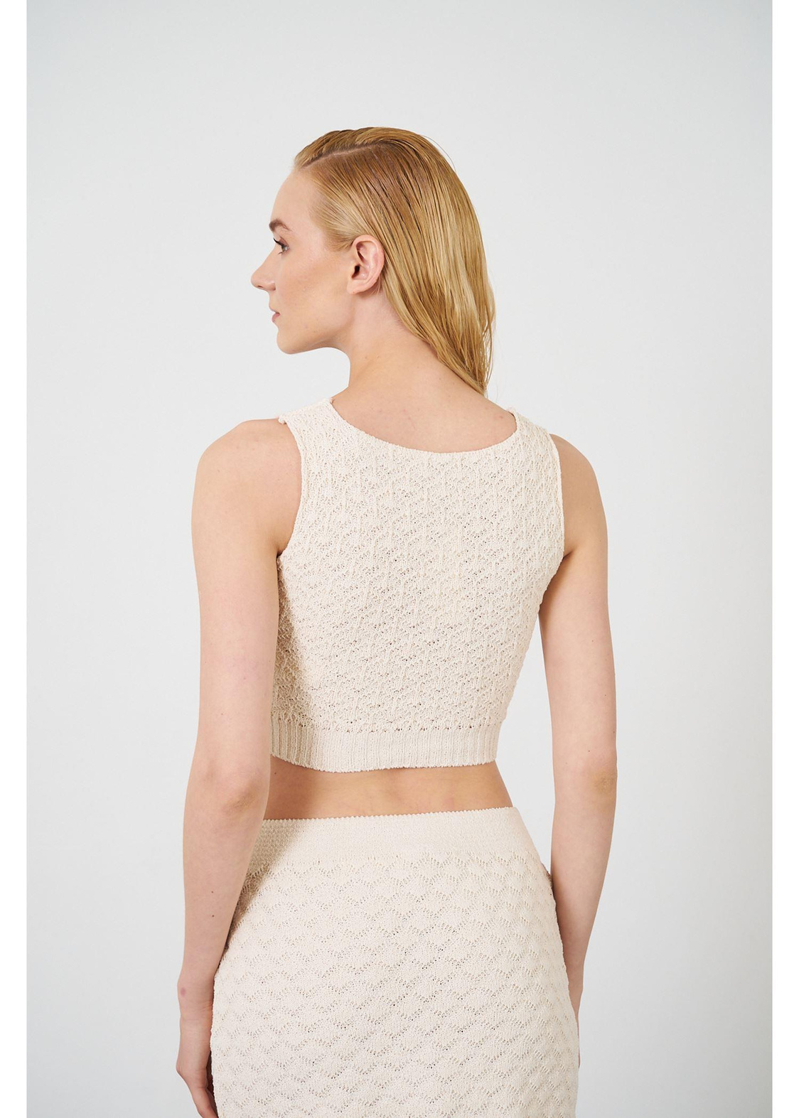 Ajurlu Crop Bluz-Bej