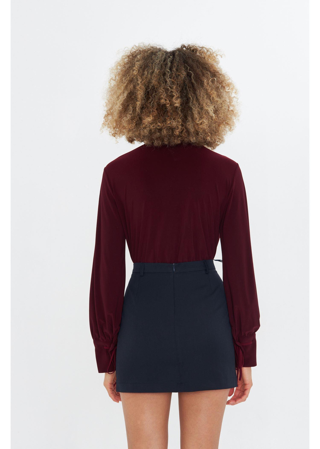 Alttan Çıtçıtlı Uzun Kollu Bluz - Bordo
