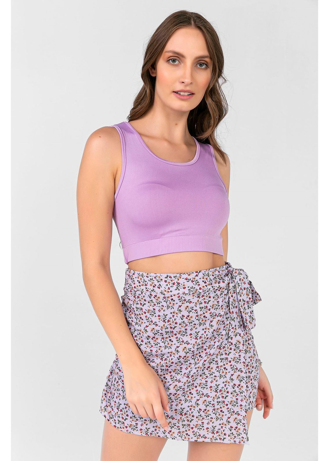 Alttan Lastikli Bisiklet Yaka Crop-Lila