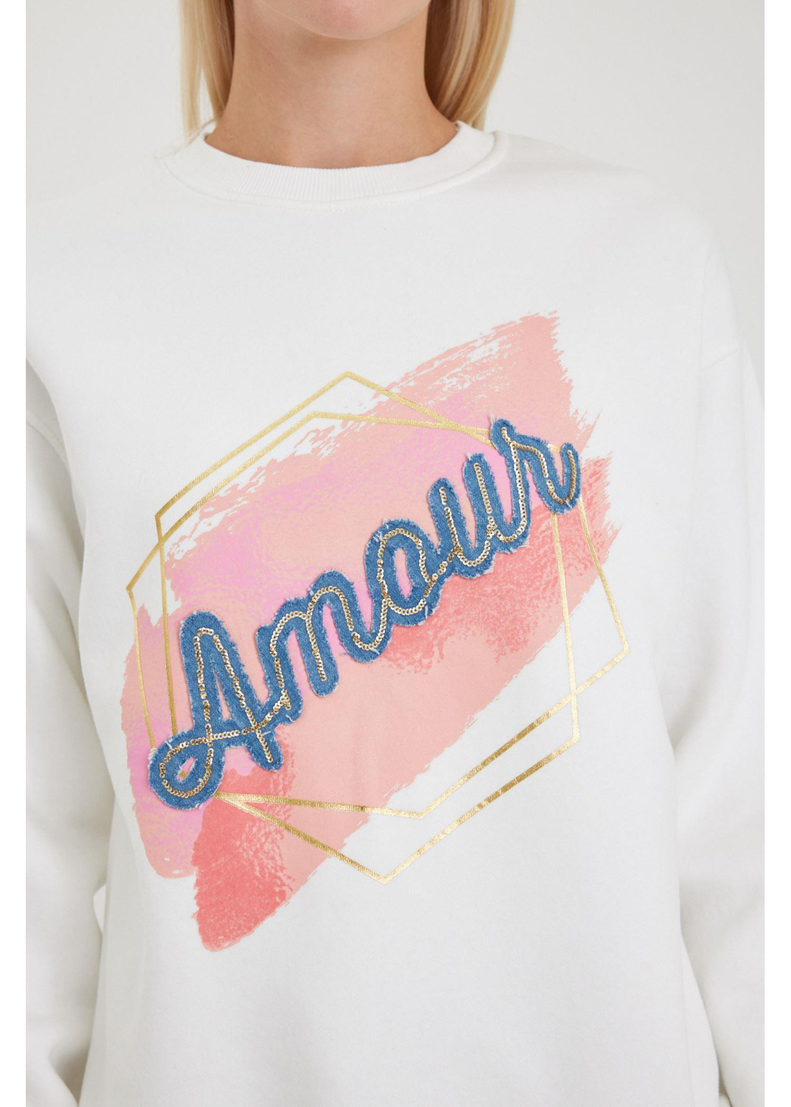 Amour Jean Detaylı Sweatshirt-Ekru
