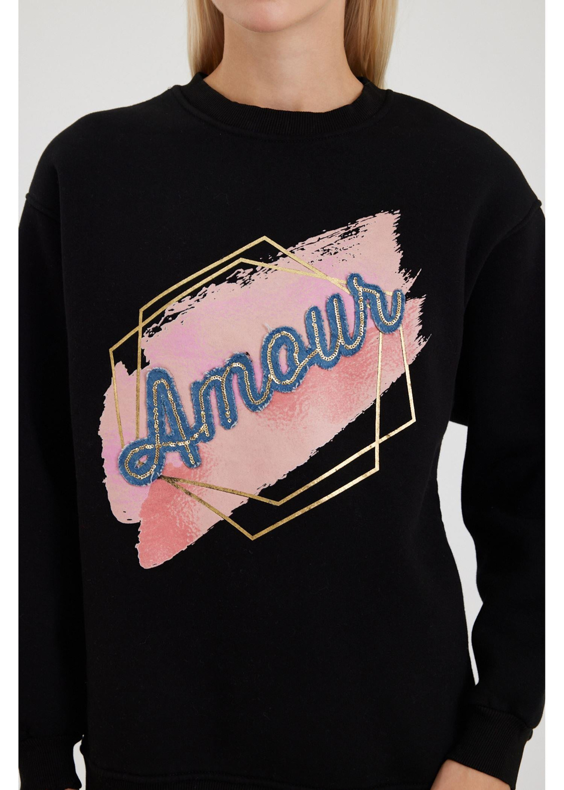 Amour Jean Detaylı Sweatshirt-Siyah