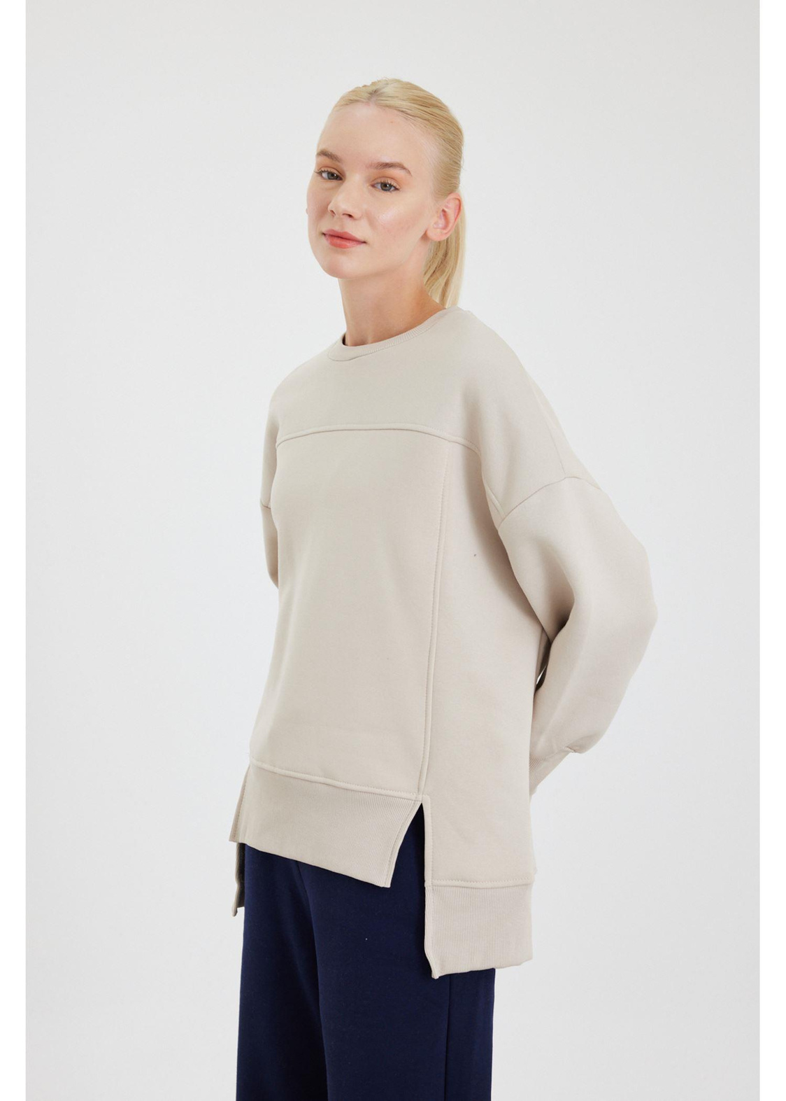 Asimetrik Oversize Sweatshirt-Taş