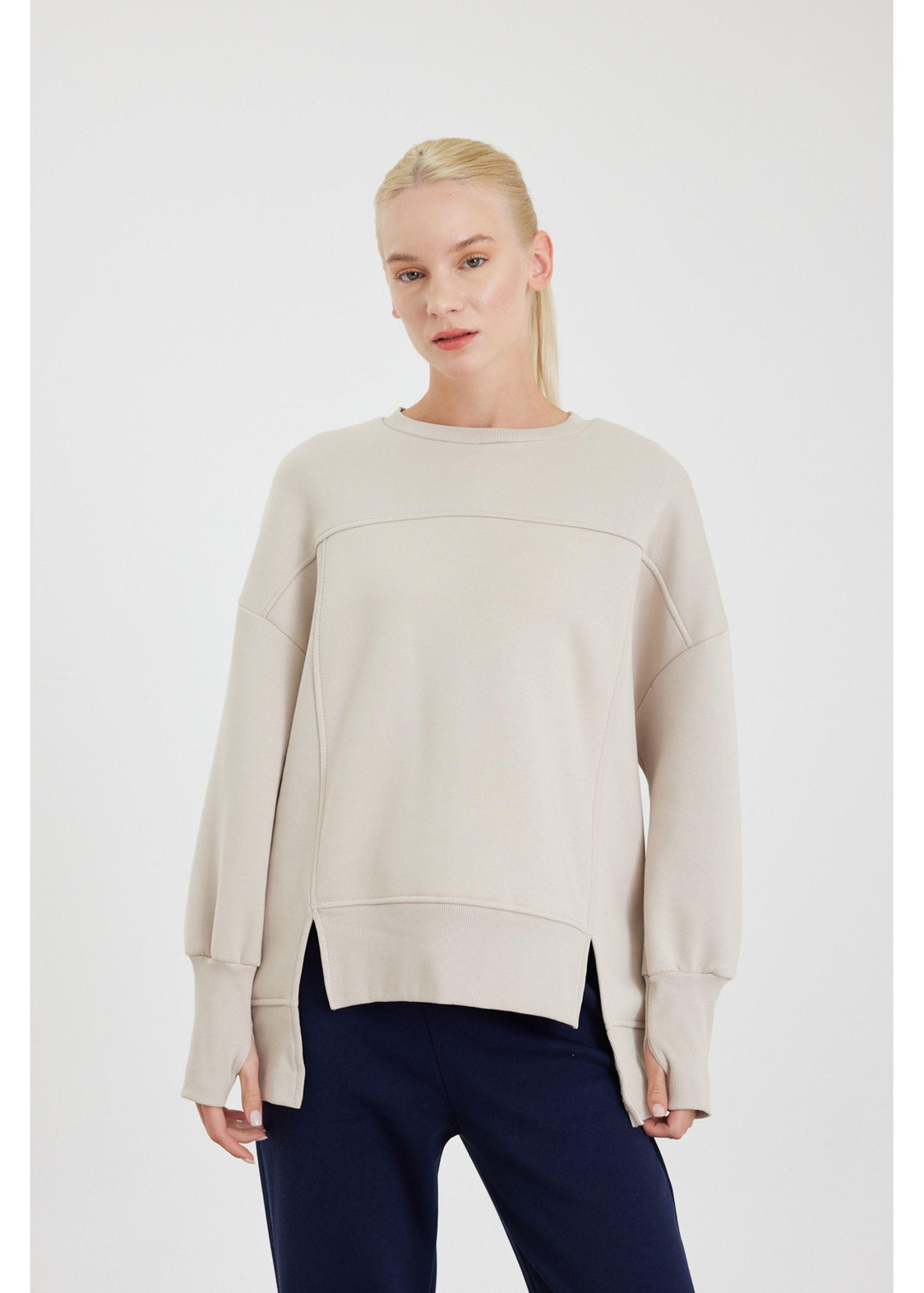 Asimetrik Oversize Sweatshirt-Taş