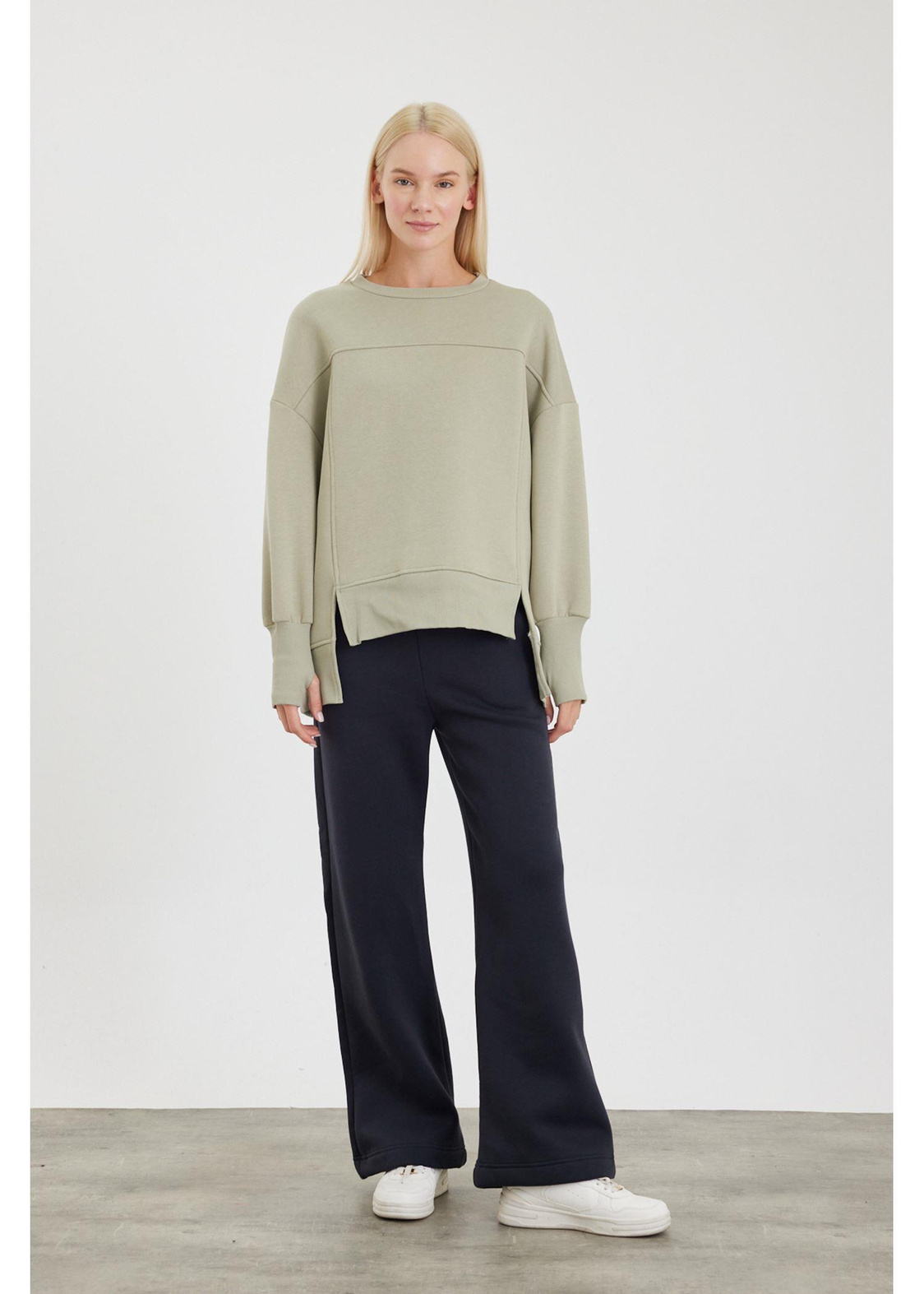 Asimetrik Oversize Sweatshirt-Yeşil