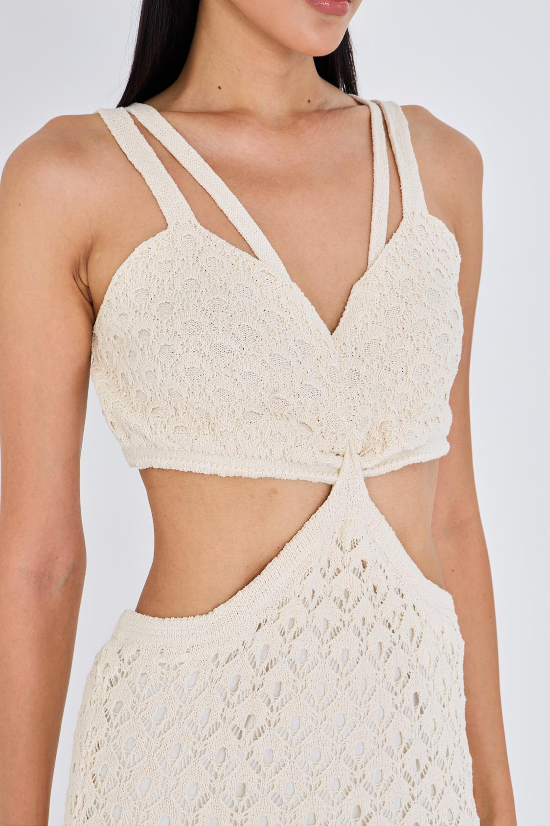 Askılı Ajurlu Midi Elbise