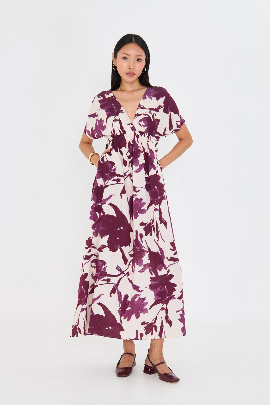 Astarsız Cep Detaylı Çiçek Baskılı Elbise