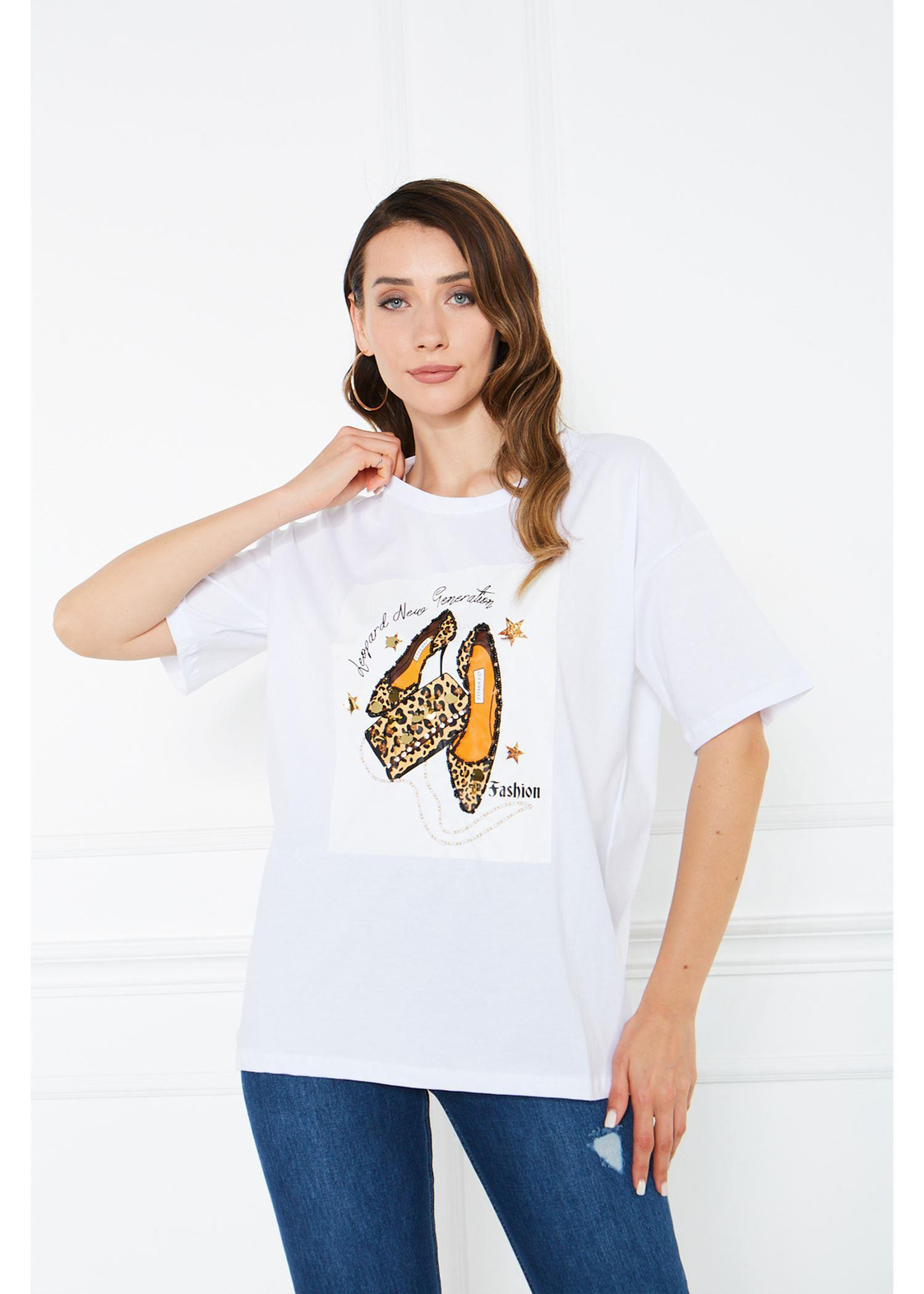 Ayakkabı Baskılı Süprem T-Shirt-Beyaz