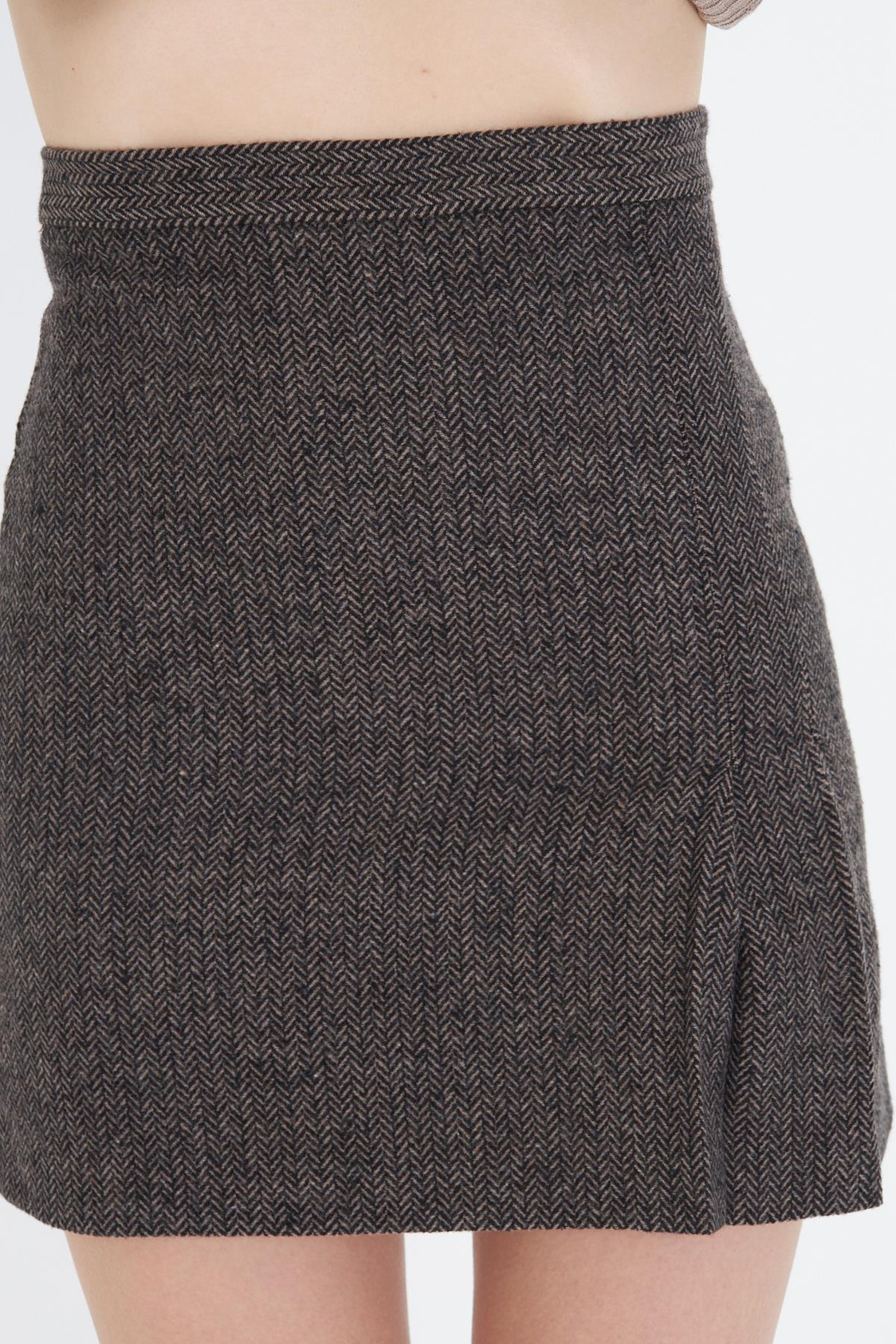 Balıksırtı Desenli Kısa Etek - Taba 