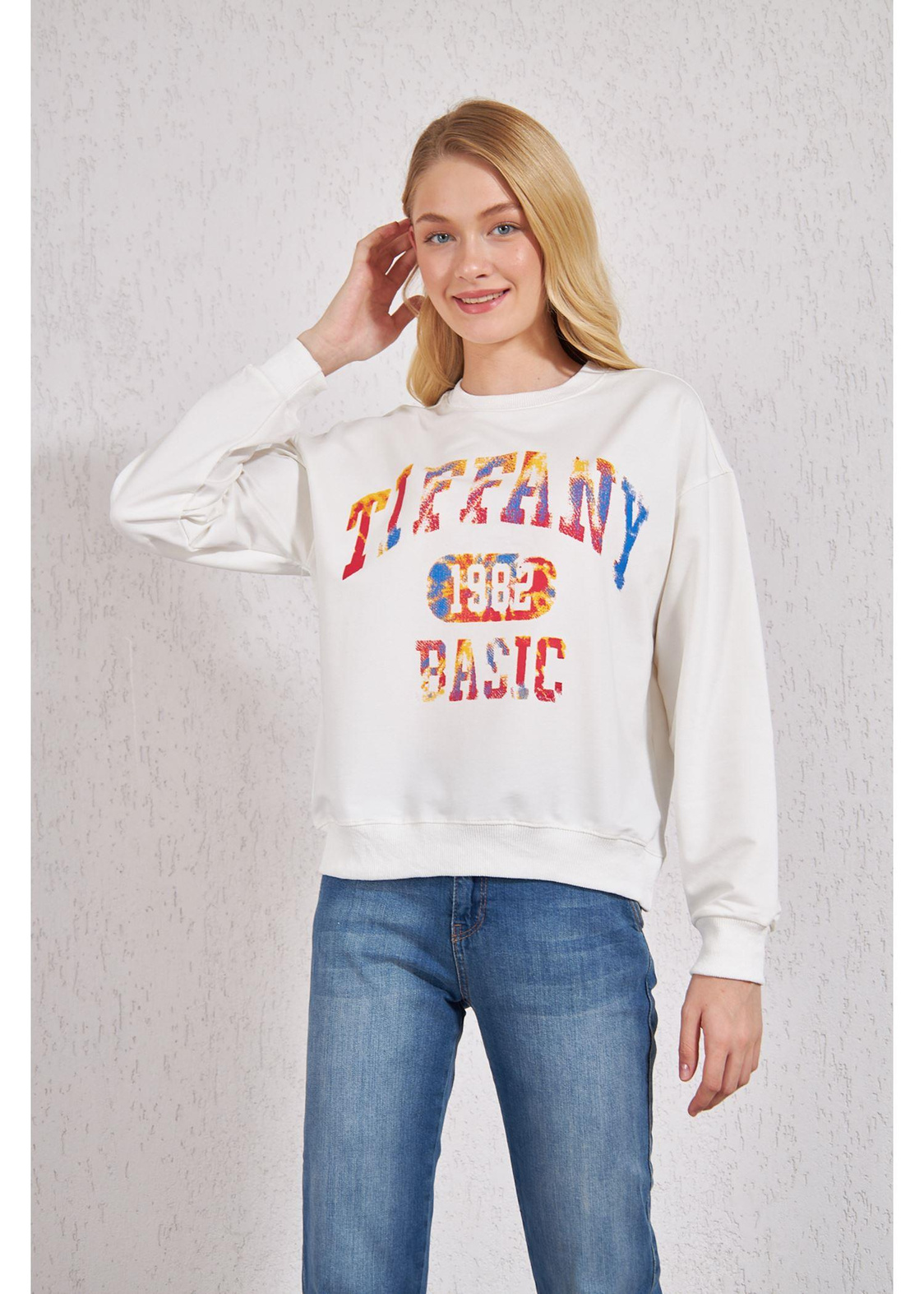 Basic Baskılı Sweat-Ekru