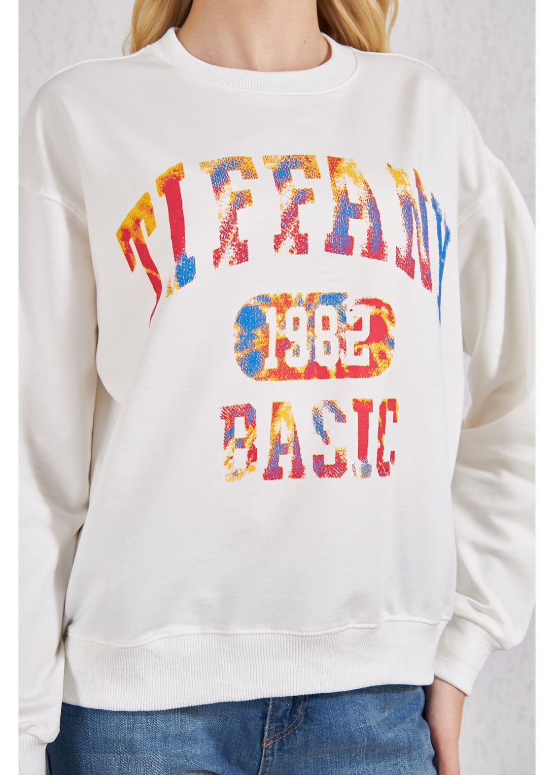 Basic Baskılı Sweat-Ekru