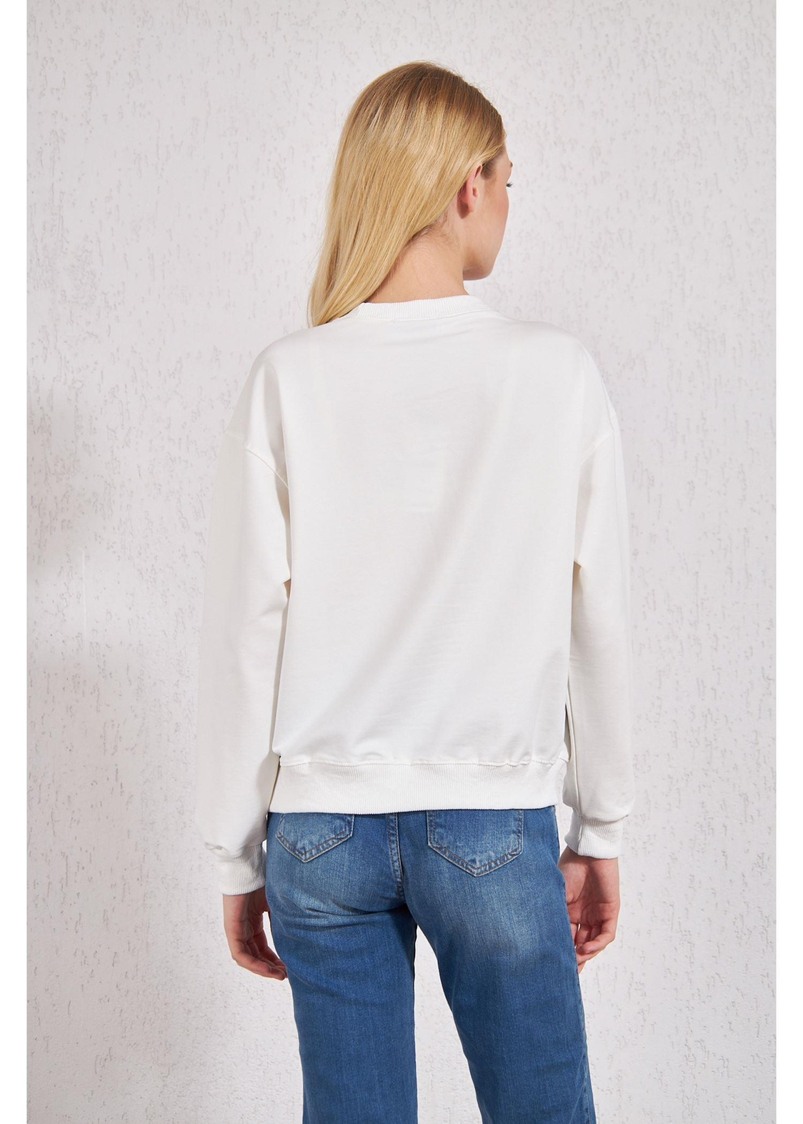 Basic Baskılı Sweat-Ekru