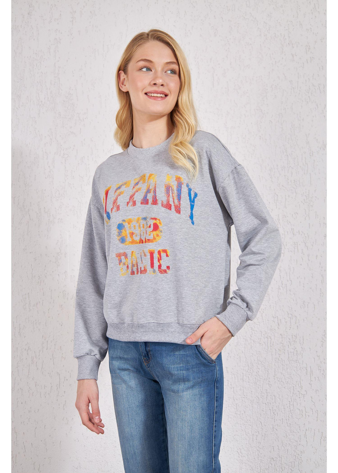 Basic Baskılı Sweat-Gri