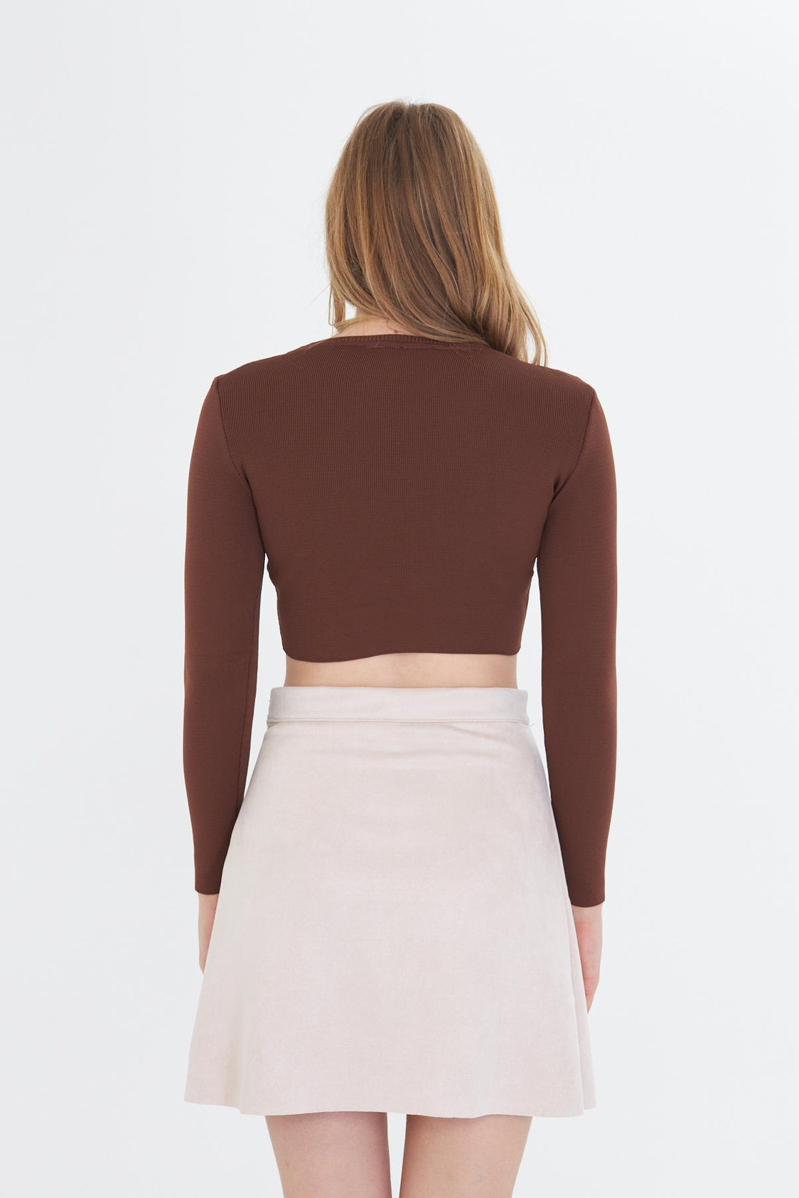 Basic Yaka Crop Kazak - Kahve