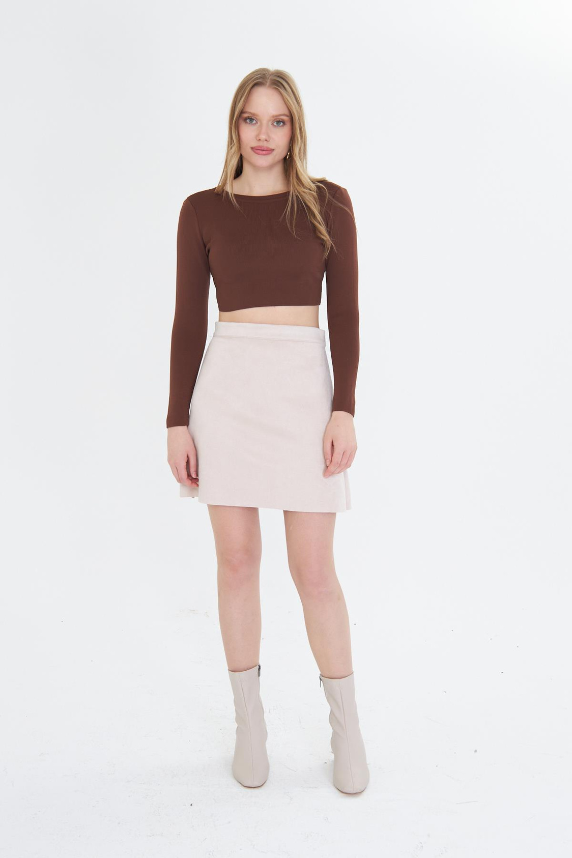 Basic Yaka Crop Kazak - Kahve