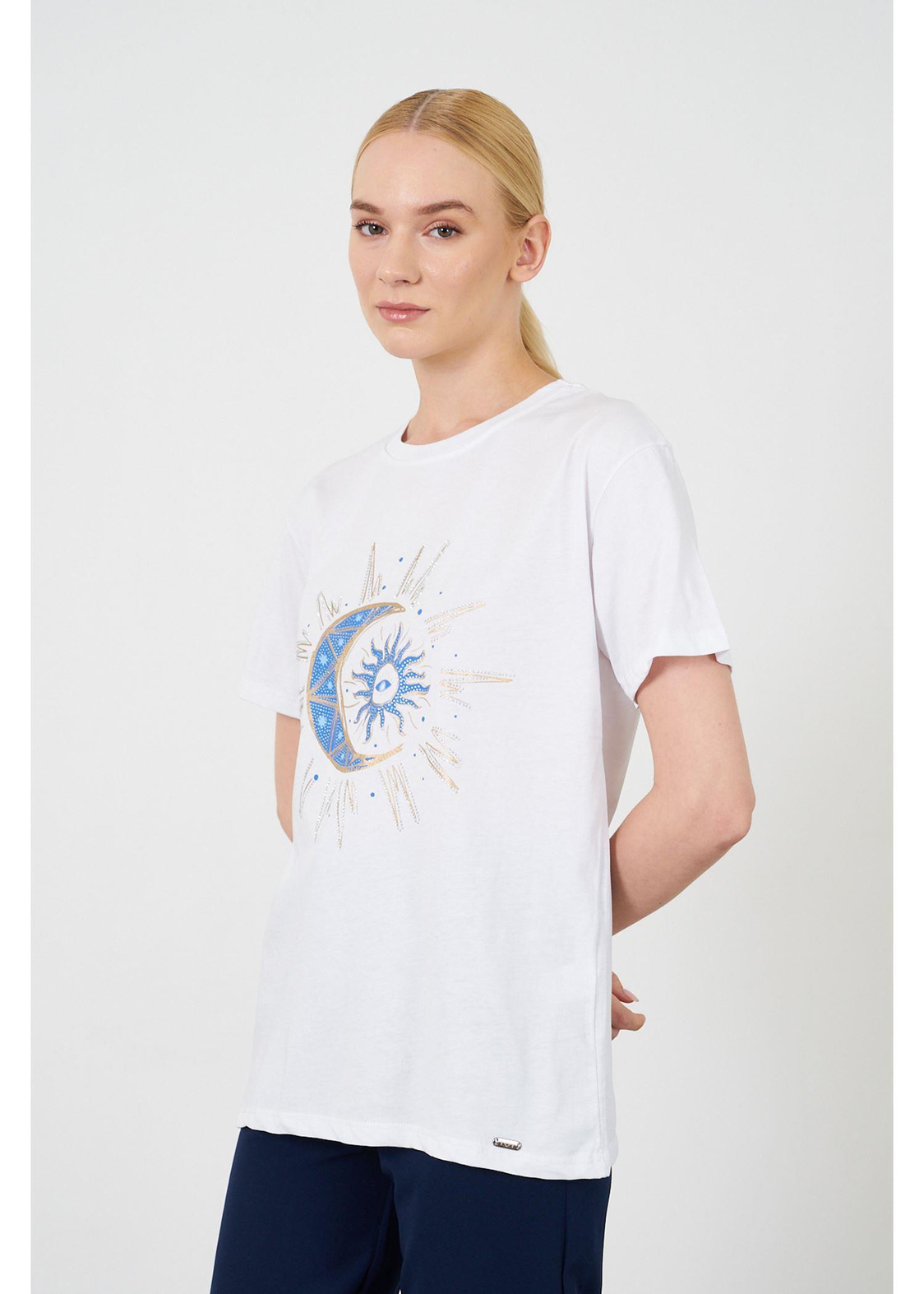 Baskılı Basic T-shirt-Ekru