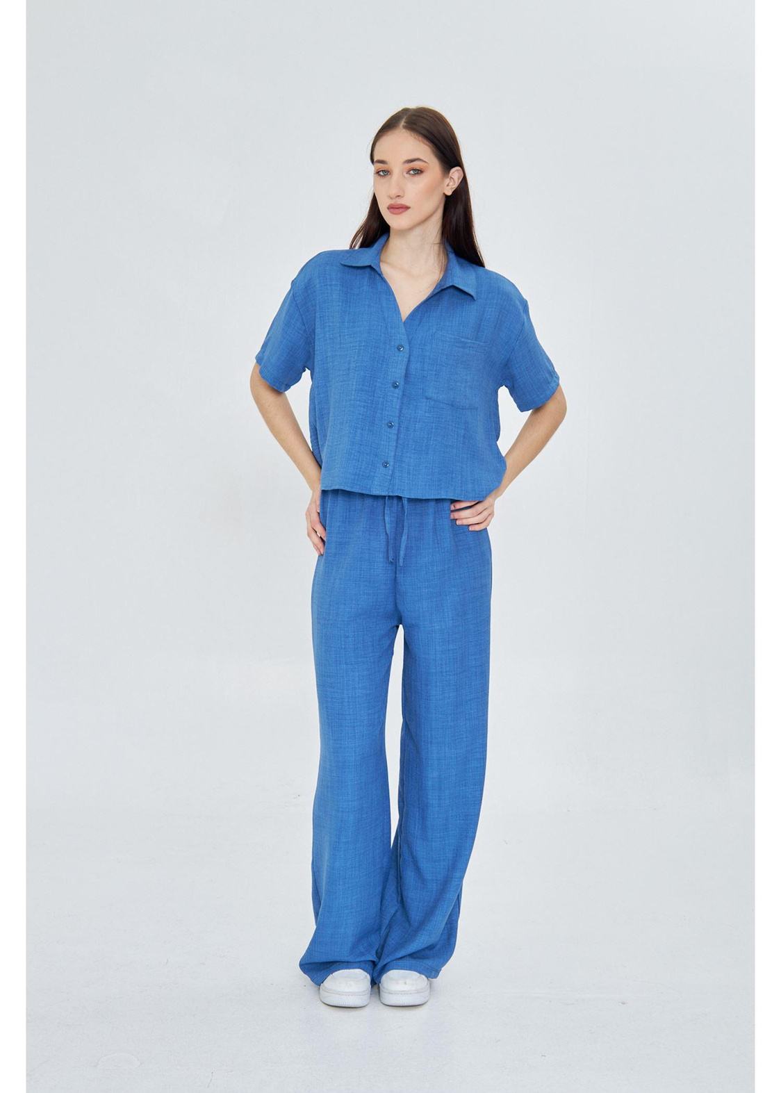 Beli Garnili Bağcıklı Keten Pantolon