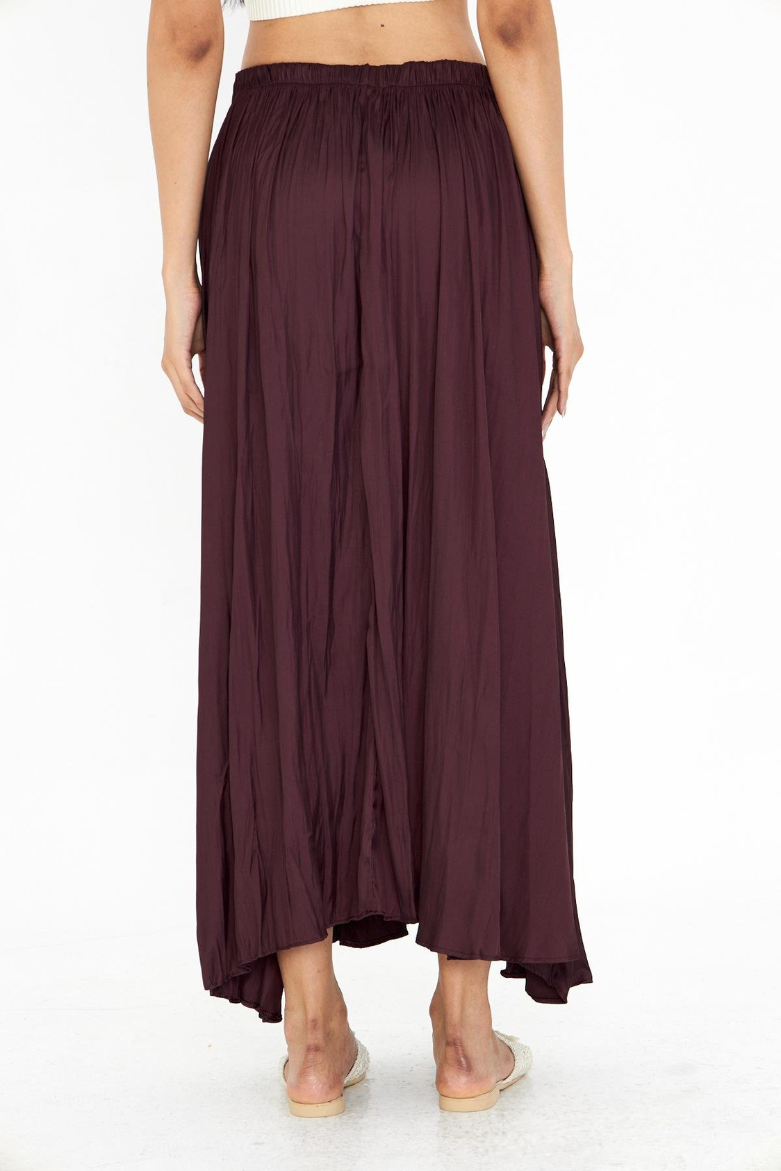 Beli Lastikli Kraşlı Uzun Saten Etek